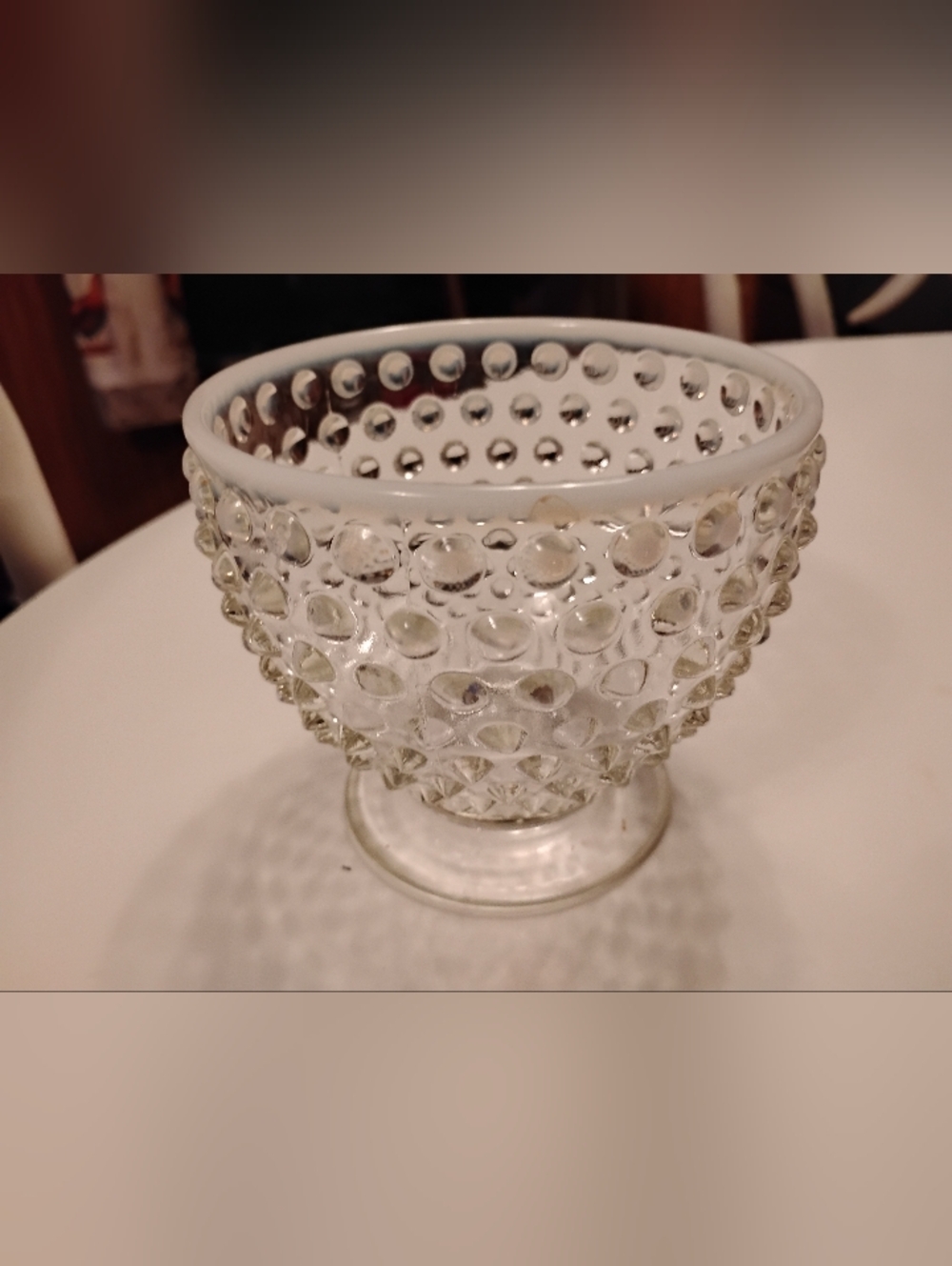 Fenton Moonstone Hobnail Glass Bowl White Clear Ombrè Art Glass Vintage